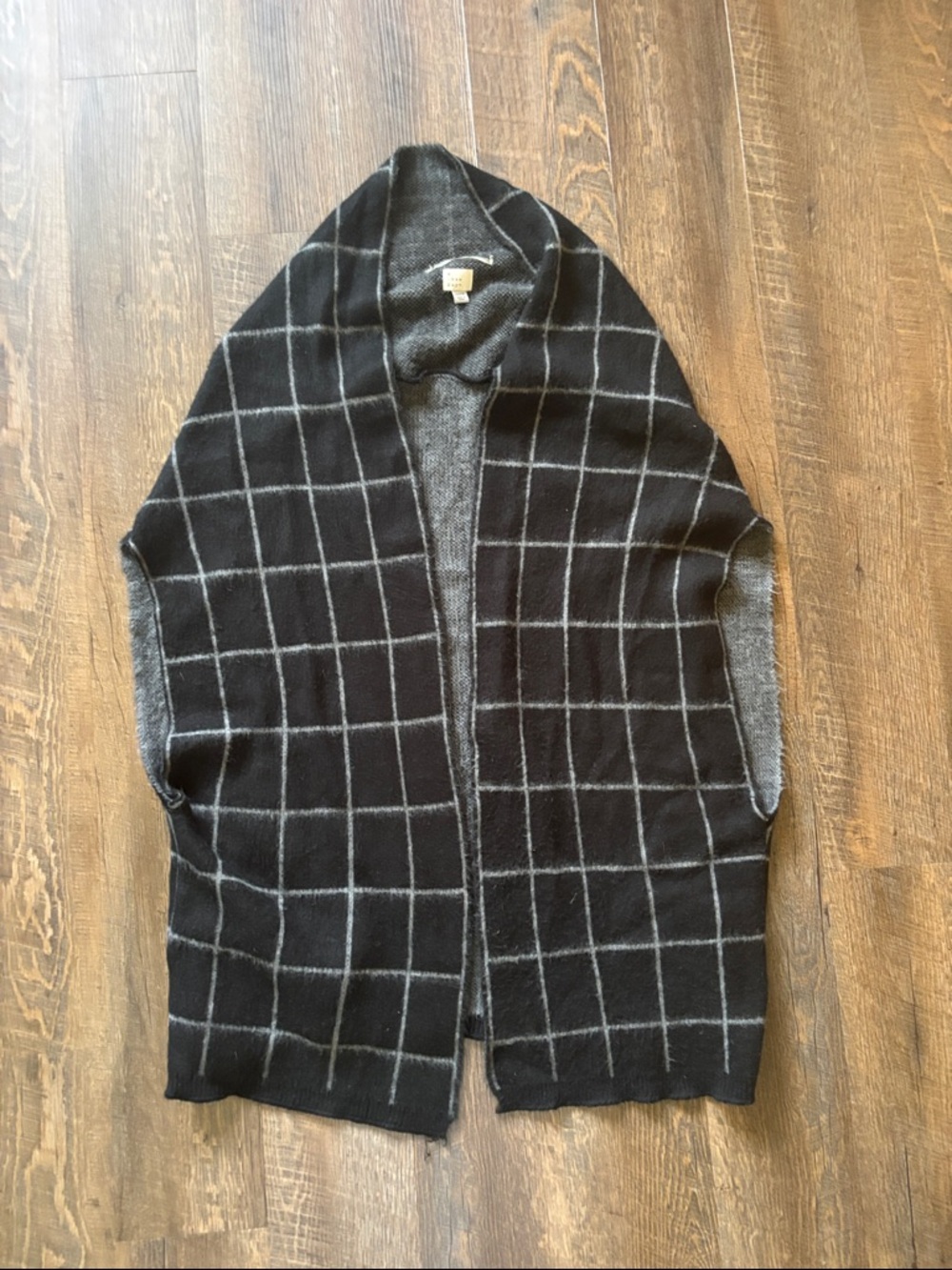 Womens Black Windowpane Shawl Collar Sweater Cardigan
